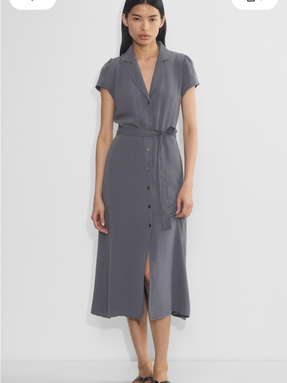Wilfred Gray Button-Front Midi Dress with Tie Waist